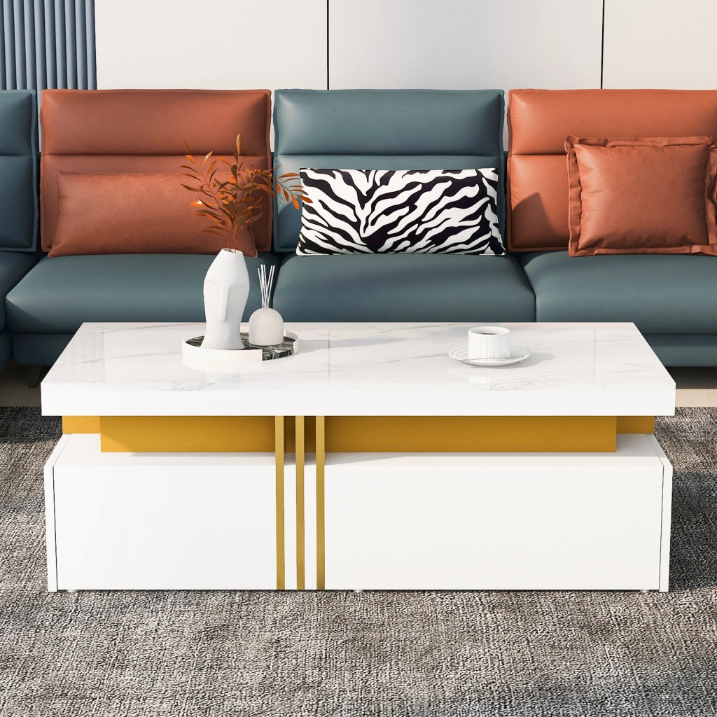 TAVOLINO DA SALOTTO Rettangolare 100x50x40 cm Bianco con 2 cassetti
