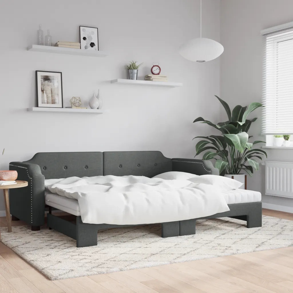 Divano Letto Estraibile Materassi Grigio Scuro 90x190cm Tessuto 3197663