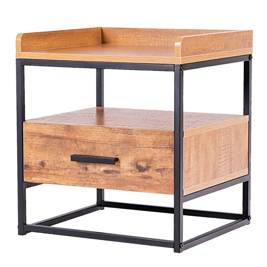 Comodino con 1 cassetto e 2 ripiani 45 x 40 x 49 cm pratico contenitore stile industriale MDF marrone 20_0021078