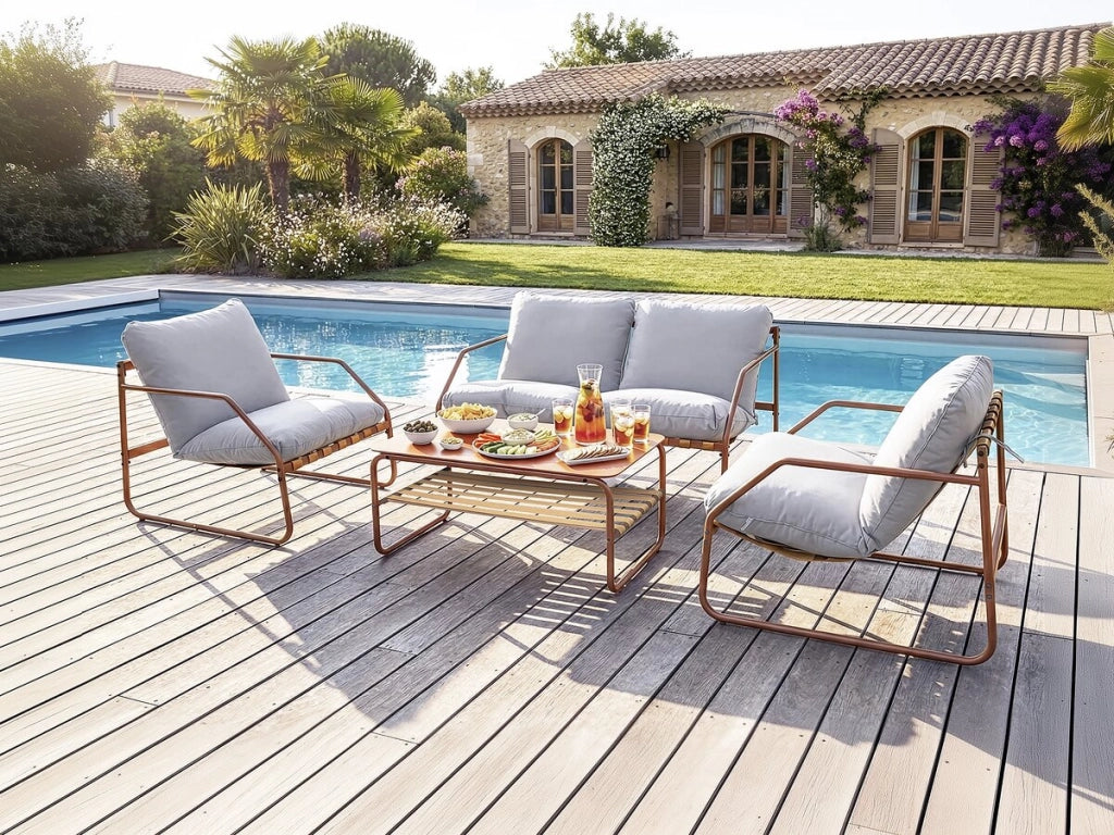Set di mobili da giardino in metallo "Sora" con cuscini - 4 posti - Terracotta