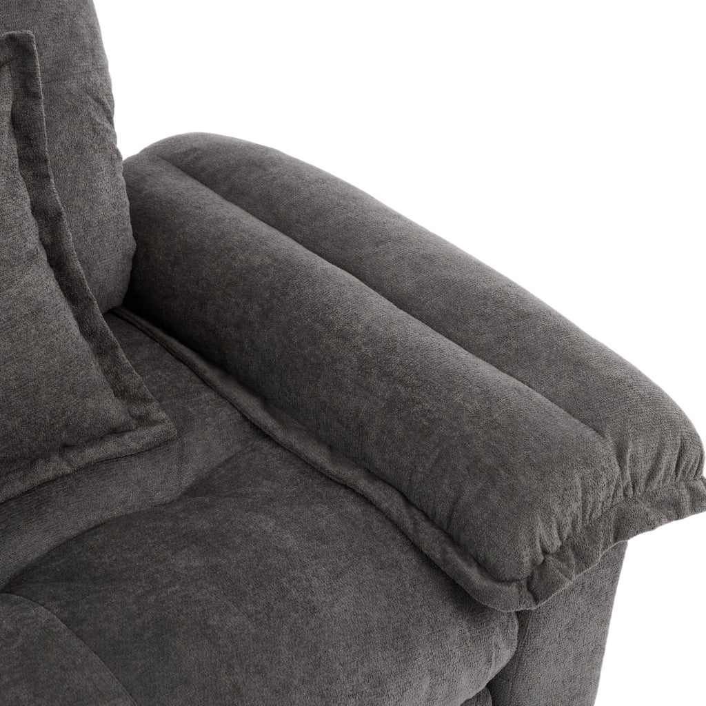 Fauteuil girevole a 360° oversize con cuscino di supporto e base in metallo in ciniglia grigia