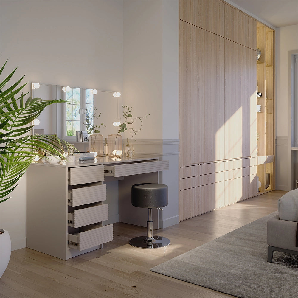 Vicco Tavolo da toilette Cachemire 120 cm con specchio, sgabello e illuminazione a LED