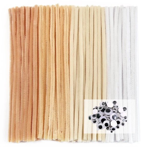 Pijpenragers 300 Stuks - Chenille a 30 cm - Wiebelogen Selfadhesive - Attività di Creatività per il Knutselen - 4 Diversi Colori - Flessibili e Soffici