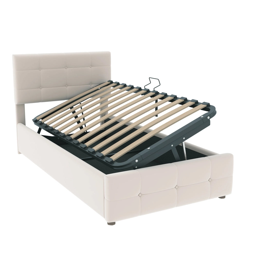Letto imbottito per bambini 90x200 cm con contenitore idraulico beige