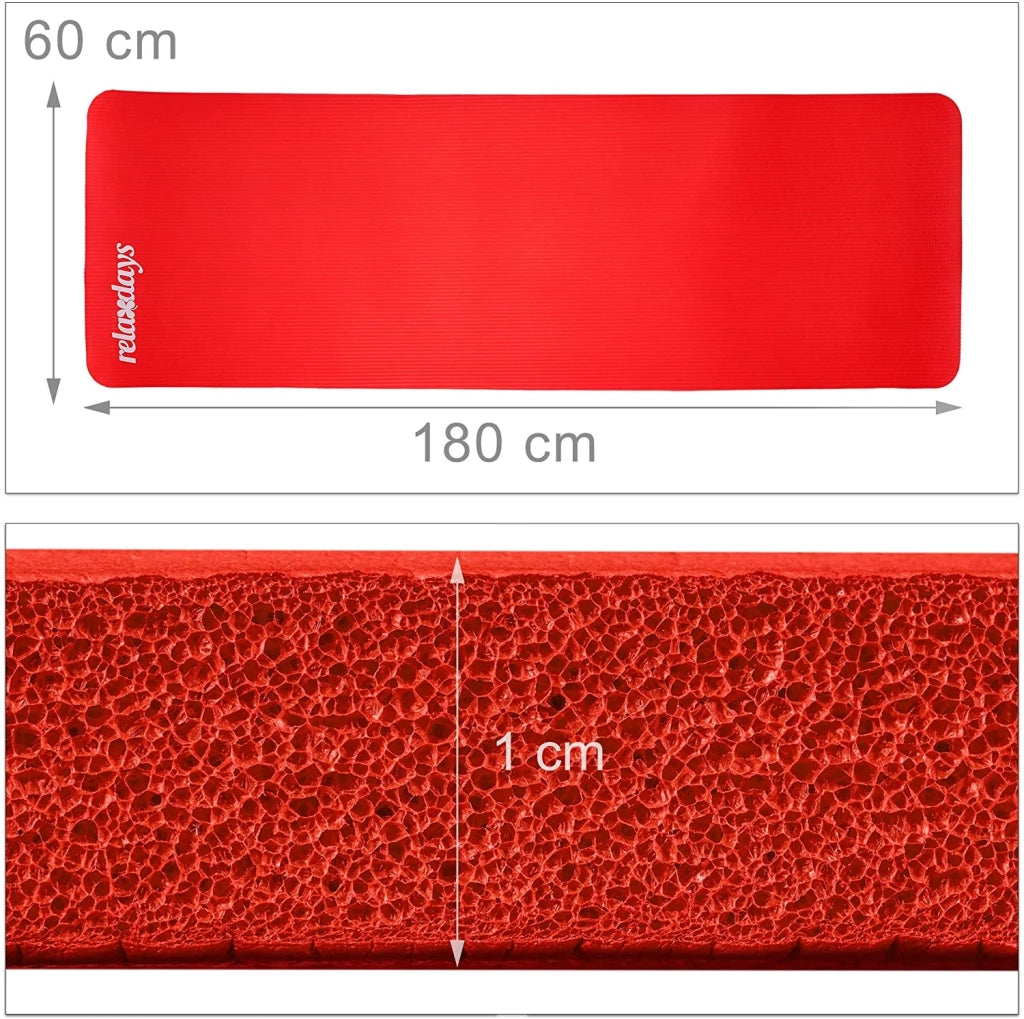 Tappetino yoga in gomma da 1 cm di spessore con tracolla per ginnastica pilates aerobica rosso 13_0002843