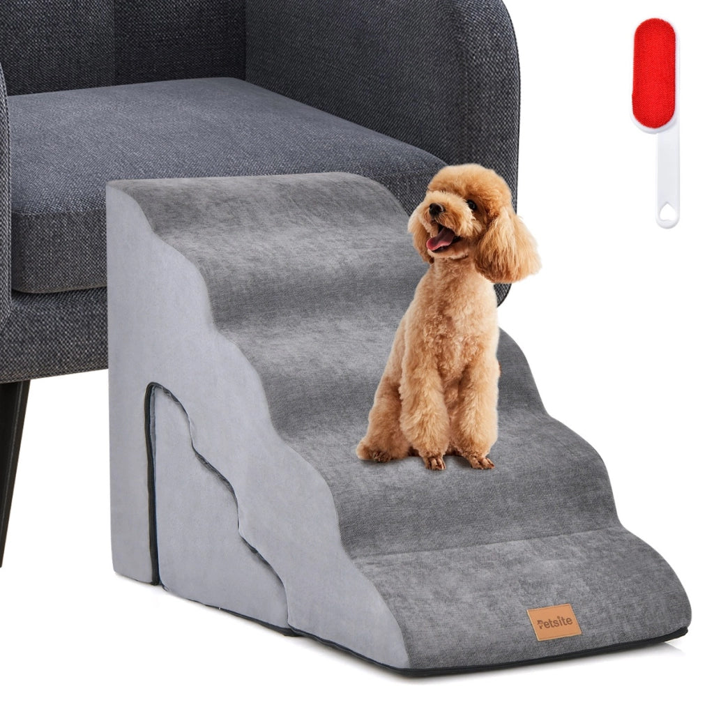 Set di rampe in schiuma per cani con 5 e 3 gradini, Scale morbide per cani antiscivolo alte 56cm e 28cm Grigio-Giochi e accessori per cani