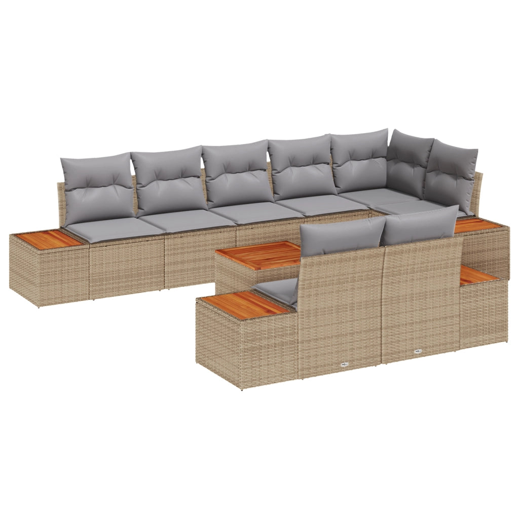 Set di sofÃ  da giardino  9 pezzi con cuscini beige in polyrattan acacia