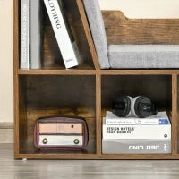 Libreria panca 2 in 1 con cuscini per seduta, scaffale a cubo, 6 scomparti aperti, 102 x 30 x 61 cm, Marrone