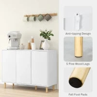 Credenza Moderna con 2 Armadietti a 3 Ripiani in Legno, 107x40x80 cm, Bianco