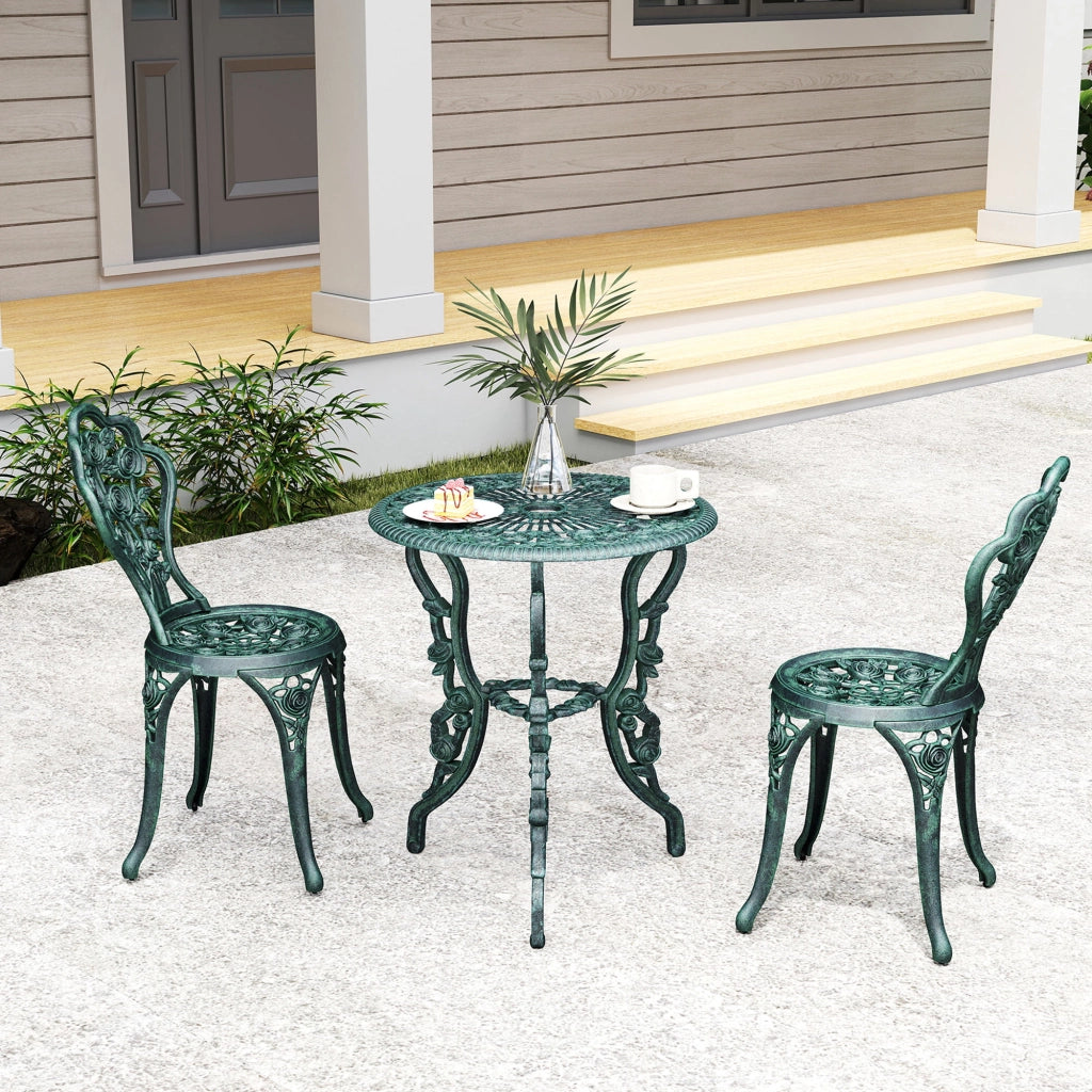 Set Tavolo e Sedie da Giardino 2 Posti ¨C zephmum ¨C Verde, Fuso di Alluminio, Stile Neo-Retro