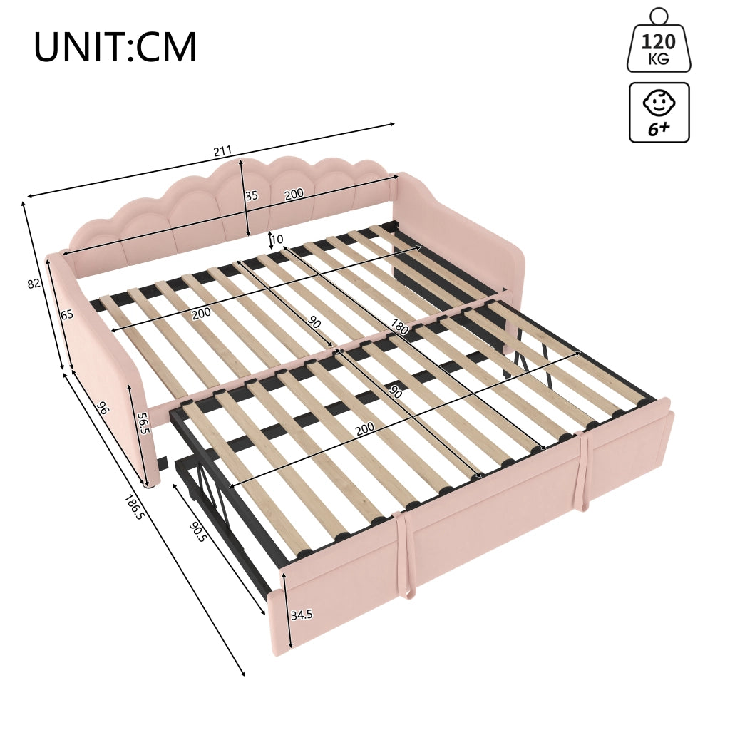 Letto imbottito pieghevole con luci LED 90x200 cm velluto rosa
