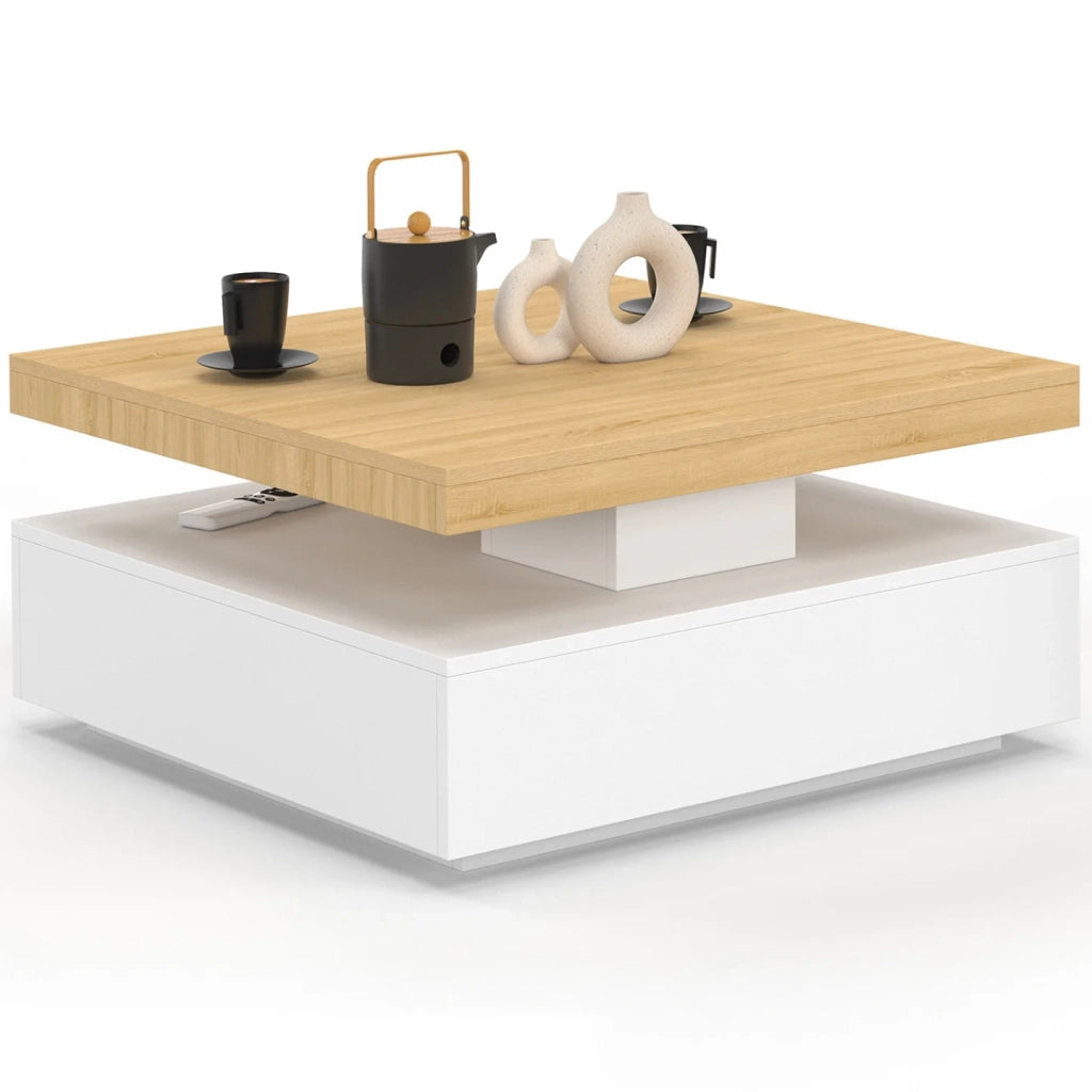 IDMarket - Tavolino quadrato girevole THEA 70 cm legno e bianco