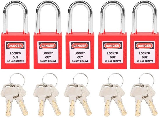 Hangslot di Sicurezza Piccolo - Hangslot con 2 Chiavi - Nylon PA - Adatto per il Trasporto - Etichetta Descrittiva - Resistente agli Urto