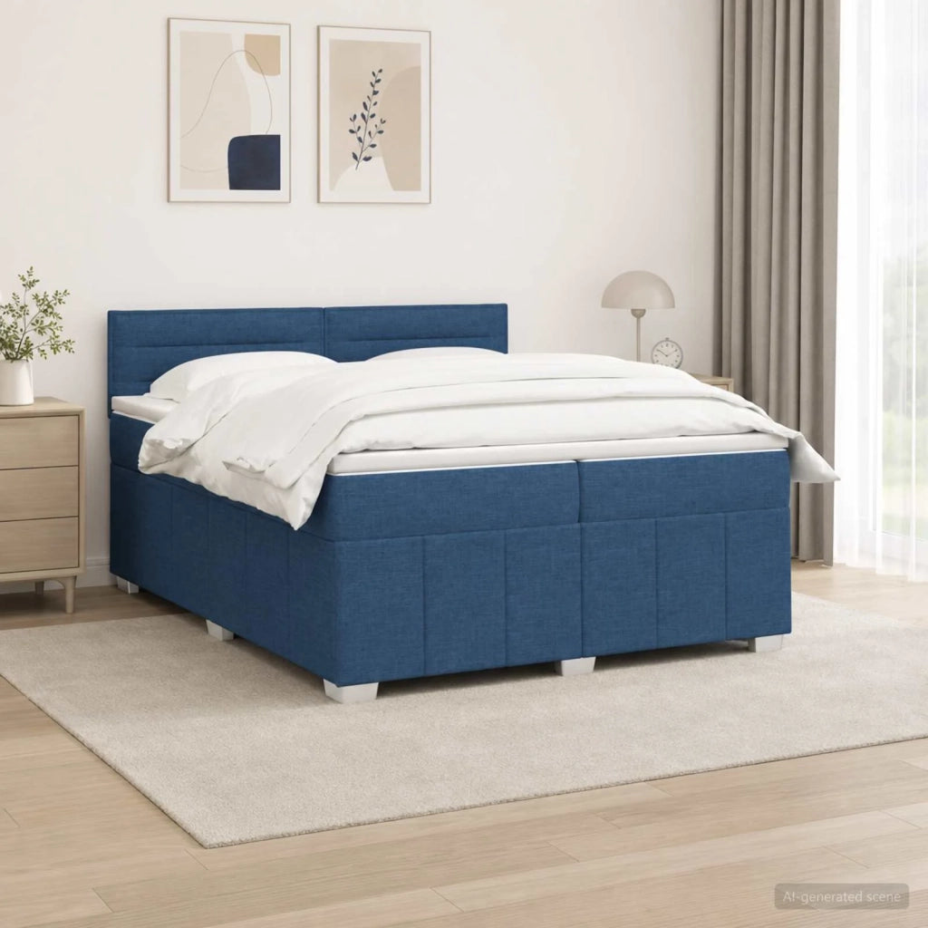 Letto Box Spring LED con Materasso Blu 200 x 200 cm Tessuto 3455695