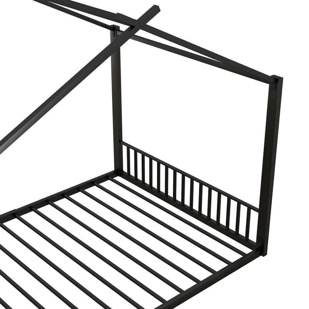 Letto per bambini in metallo 140x200 cm con struttura a casetta, colore nero