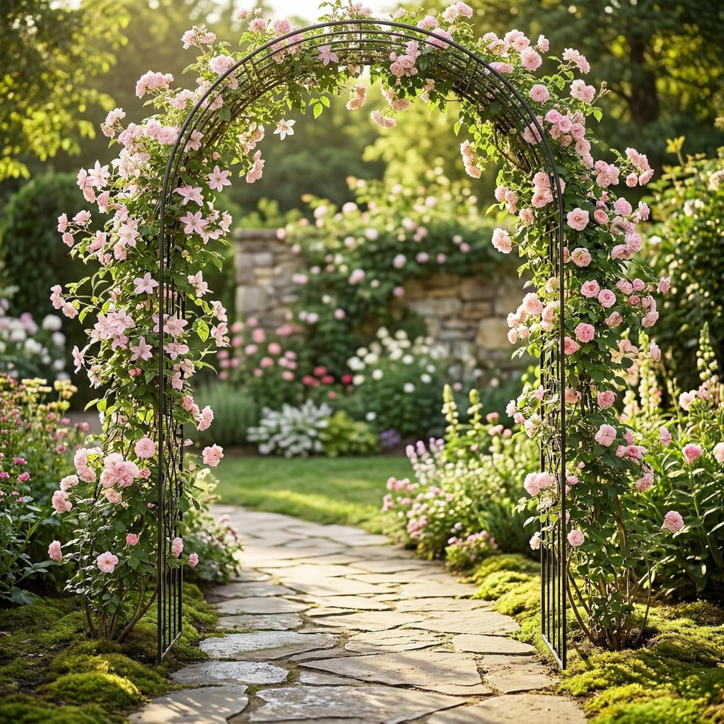 Arco per Rampicanti da Giardino in Metallo con Motivo Floreale | Pergolato per Piante Rampicanti da Girdino e Cortile, Pergola Decorativa per Festa e Matrimonio, 145 x 51 x 225 cm