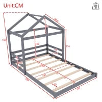 Letto Montessori per Bambini con Rete a Doghe, in Legno Ecologico e Atossico, senza Materasso, 140x200 cm, Grigio
