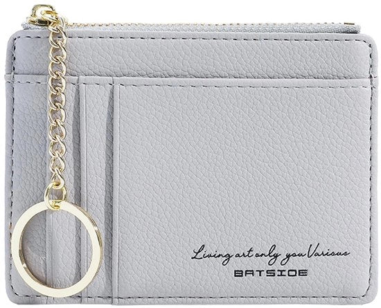 Portafoglio per donna in pelle PU - Portamonete - 8 tasche per carte - Chiusura a cerniera - Orecchino per chiave