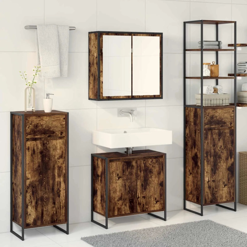 Set di mobili per il Bagno | Armadio da bagno Rovere fum¨¦ Legno multistrato