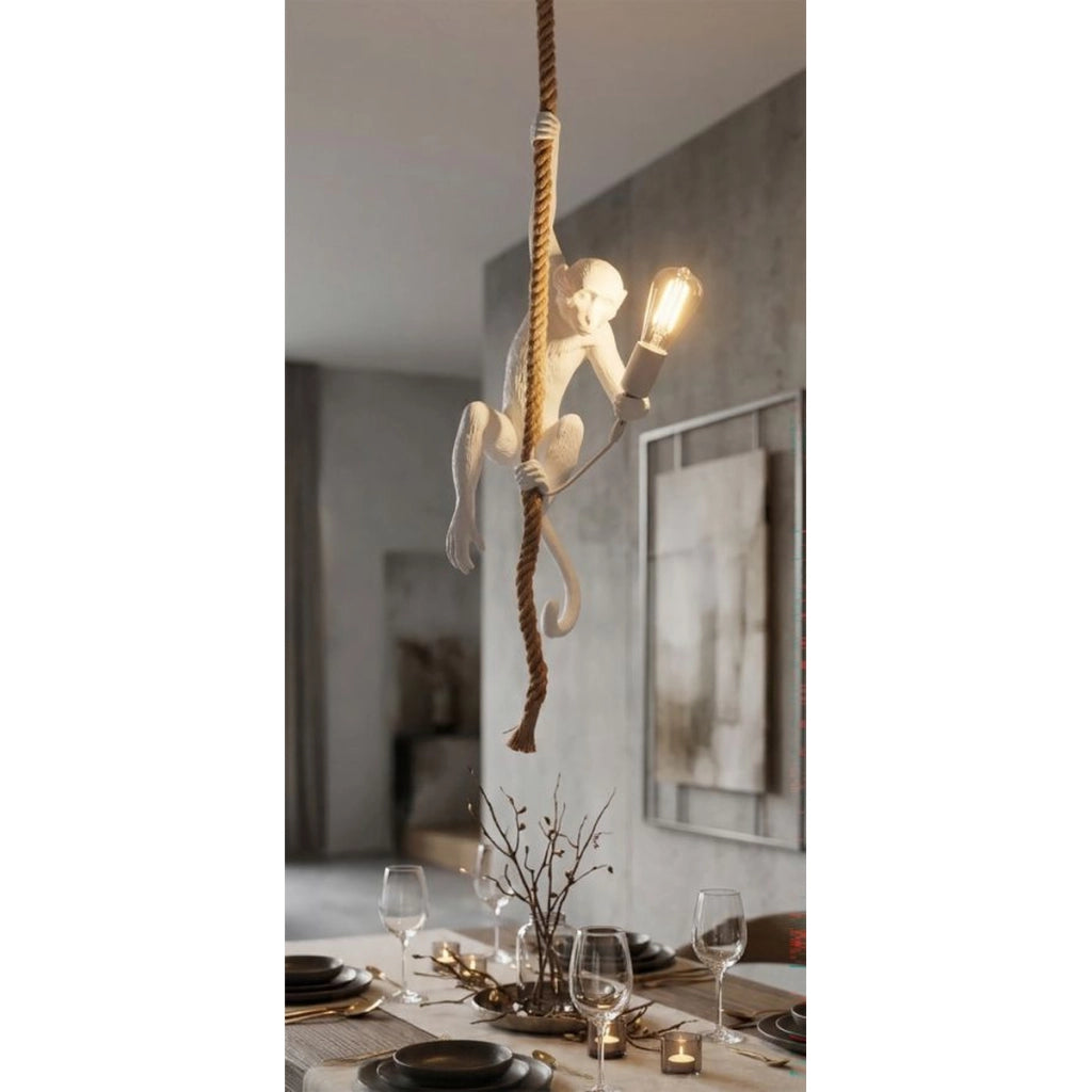 Lampada a Sospensione Scimmia, Bianco, Poliresina, 27x32x60 cm