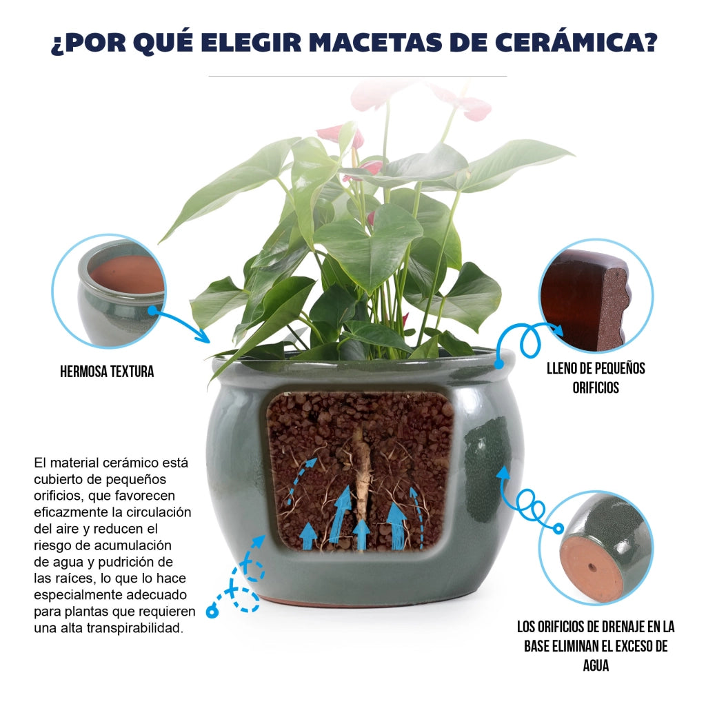 Fioriera a più livelli in ceramica smaltata lucida set 3 pezzi blu verde anticato per interni e esterni