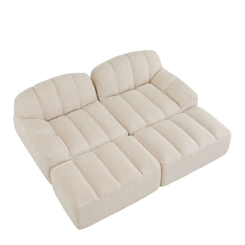 Divano modulare con 2 ottomani, forma ergonomica in pile granulato beige bianco per soggiorno e appartamento