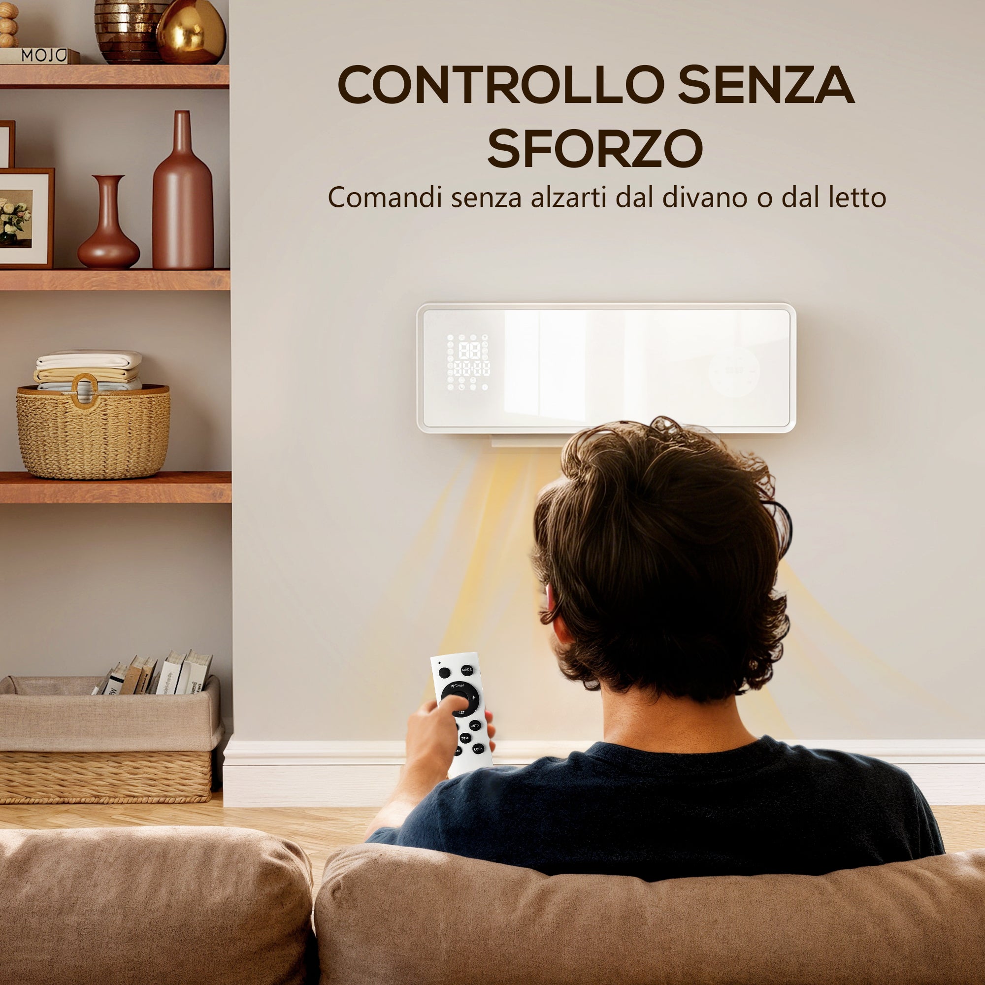 Stufa Ceramica 2000W a Parete con 3 Modalità Timer Telecomando e Blocco Bambini Bianco