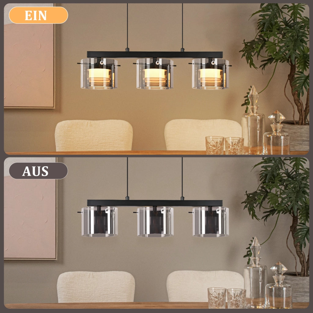 ZMH Lampada a sospensione vetro 3 luci altezza regolabile 140 cm per sala pranzo soggiorno cucina camera letto corridoio