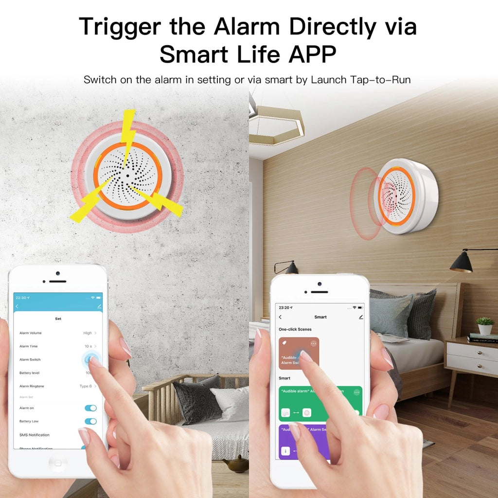 Sirena Allarme ZigBee Protocollo ZigBee 3.0 TUYA, Smart Life, Sonoro e Visivo, 5V 1A IP20,68X68X33mm