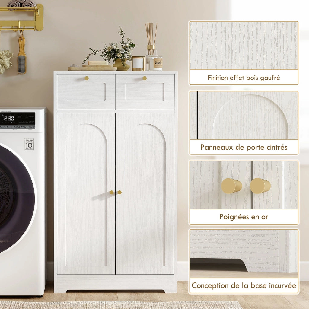 Mobile da bagno armadietto con 2 cassetti ante e ripiani regolabili ¨C Zephmum ¨C Bianco 60x30x108 cm