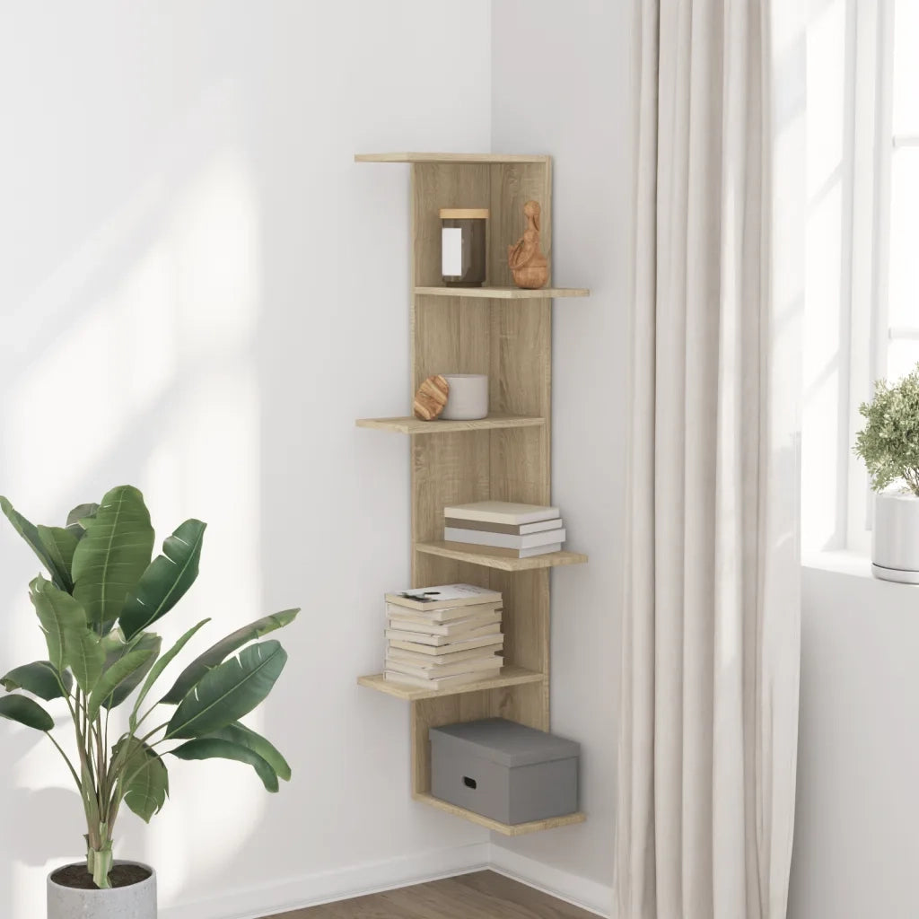 Scaffale Angolare Muro Rovere Sonoma 36,5x36,5x140 cm Legno 852629