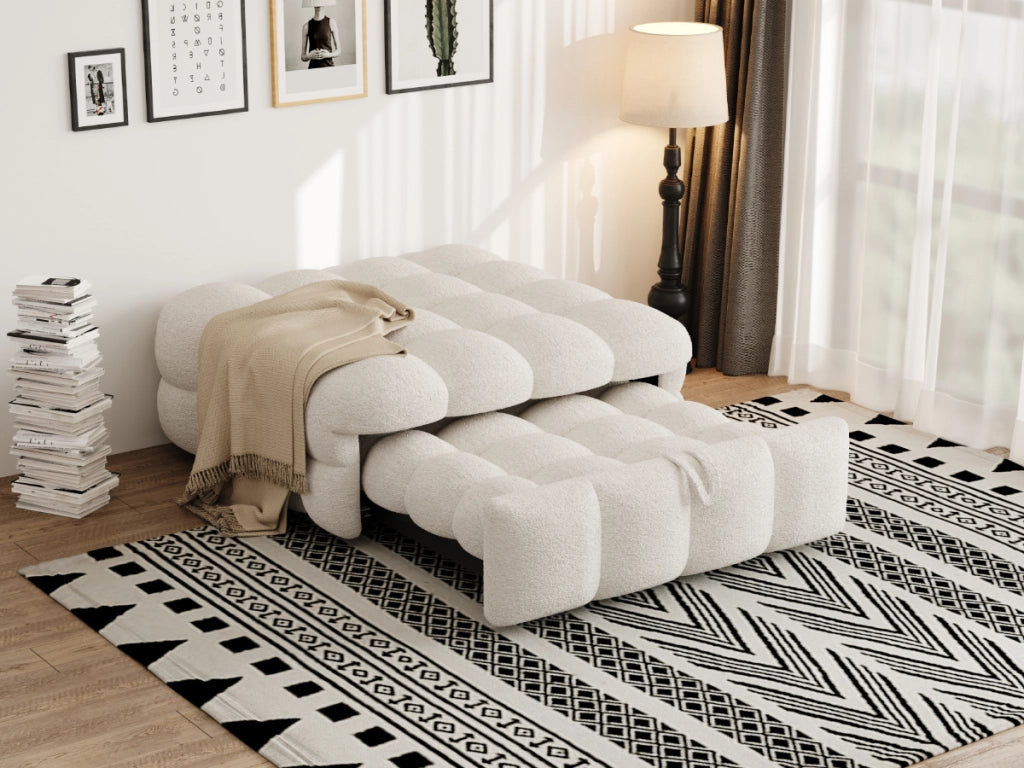 DESMIU Lit simple 183 × 76 cm 1 posto convertibile 2 in 1, senza materasso, in bouclé, beige