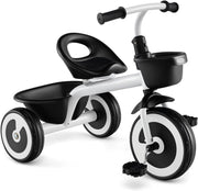 Triciclo Bambino 1-5 Anni, Triciclo Evolutivo con Sedile Comodo Regolabile in 2 Posizioni, Struttura a Triangolo Stabile, 2 Cestini di Stoccaggio, Ruote Antiscivolo, Carico 25 KG (Bianco)