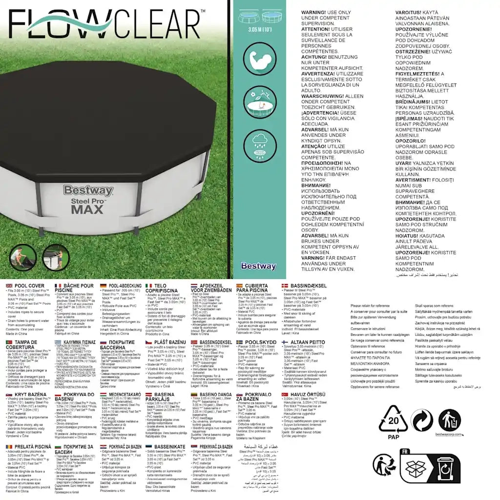 Bestway Copertura per Piscina Flowclear 305 cm 3202466
