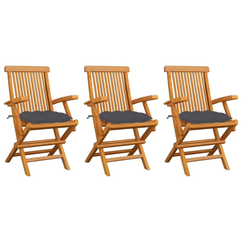 Sedie da Giardino con Cuscini Antracite 3pz Legno Massello Teak