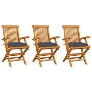 Sedie da Giardino con Cuscini Antracite 3pz Legno Massello Teak