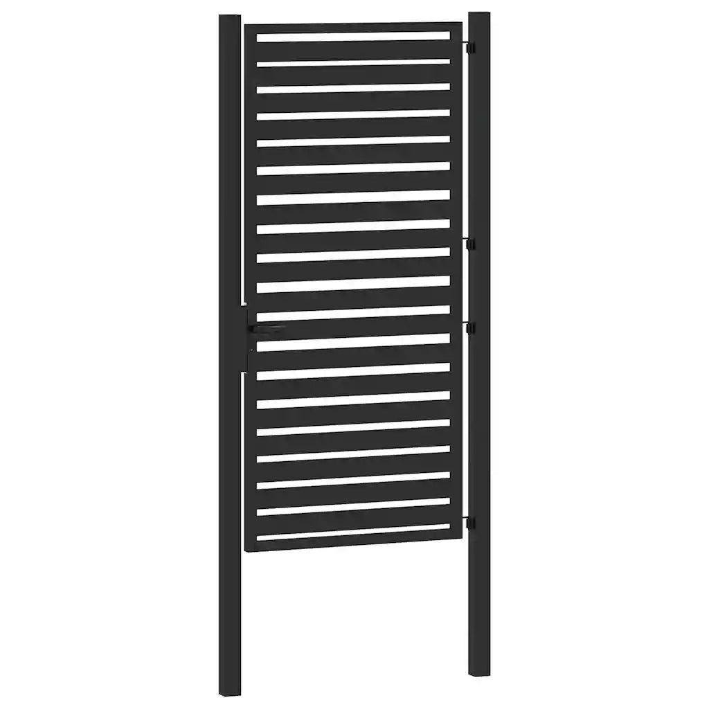 Cancello da Giardino con Serratura-Porta da giardino Nero 100x180 cm in Alluminio