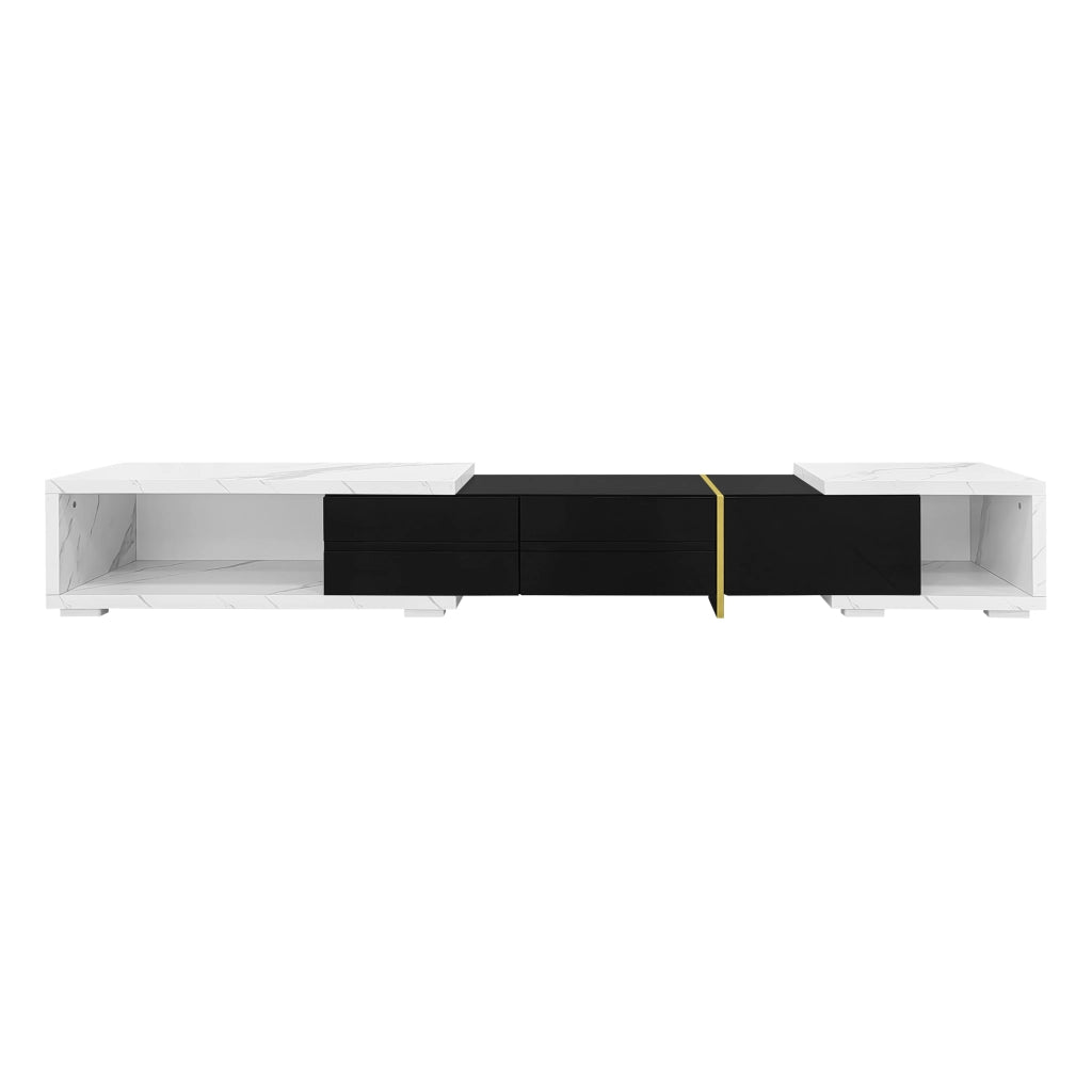 Mobile TV Allungabile ¨C MINIMAL ¨C Bianco Marmo, Nero Lucido, Oro, 140-260 cm