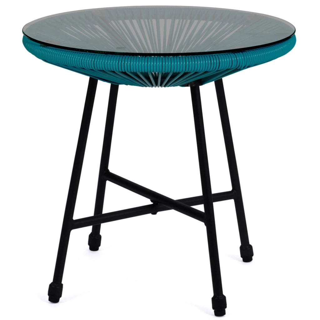 IDMarket - Mobili da giardino IZMIR - tavolo e 2 poltrone - uovo di corda blu anatra