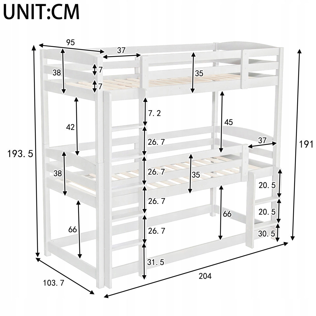 Letto a castello in legno 90x200 - Xylo - Bianco