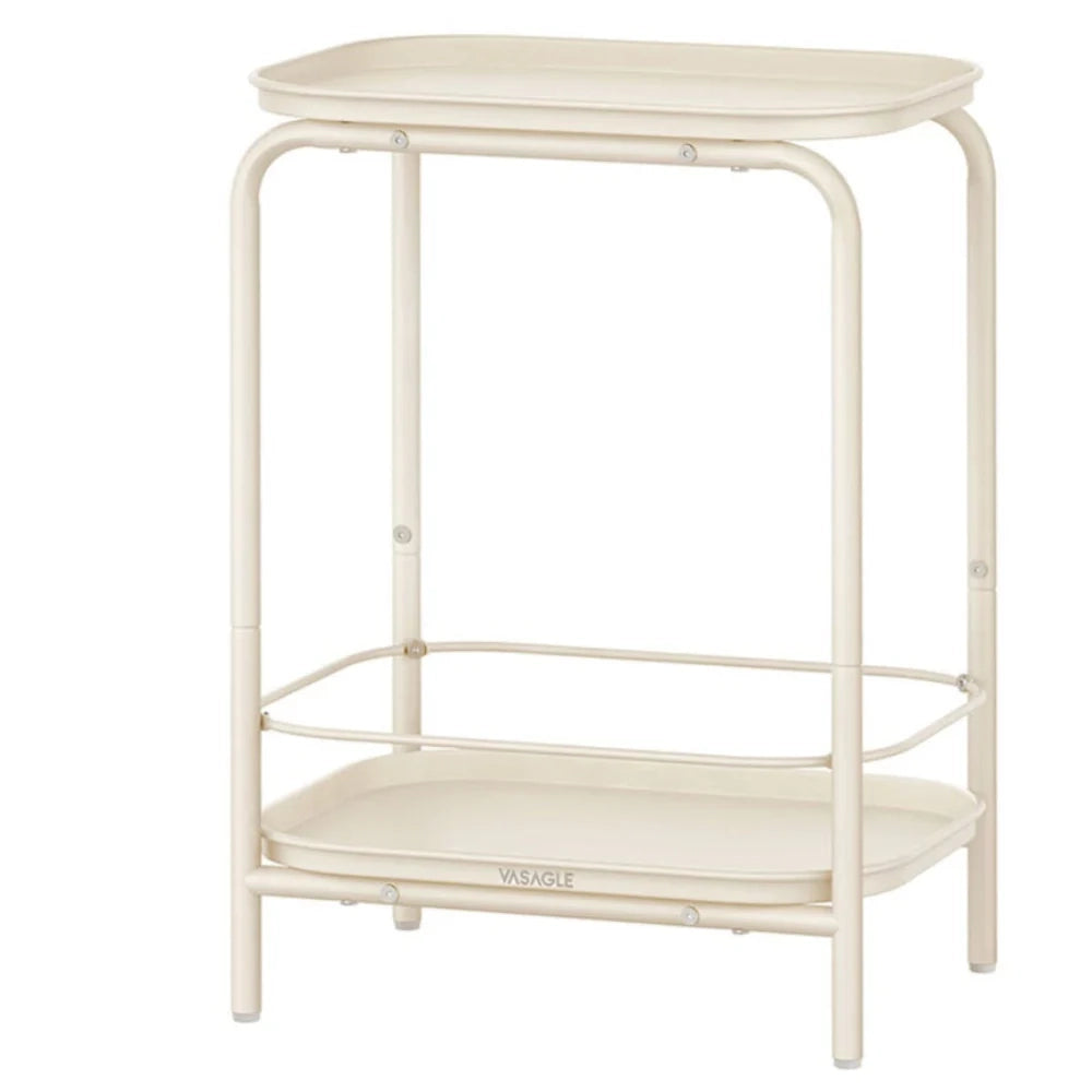 Tavolino laterale a due livelli tavolino da caffè in metallo comodino con piano stile moderno per uso interno ed esterno soggiorno camera da letto balcone bianco 12_0007549