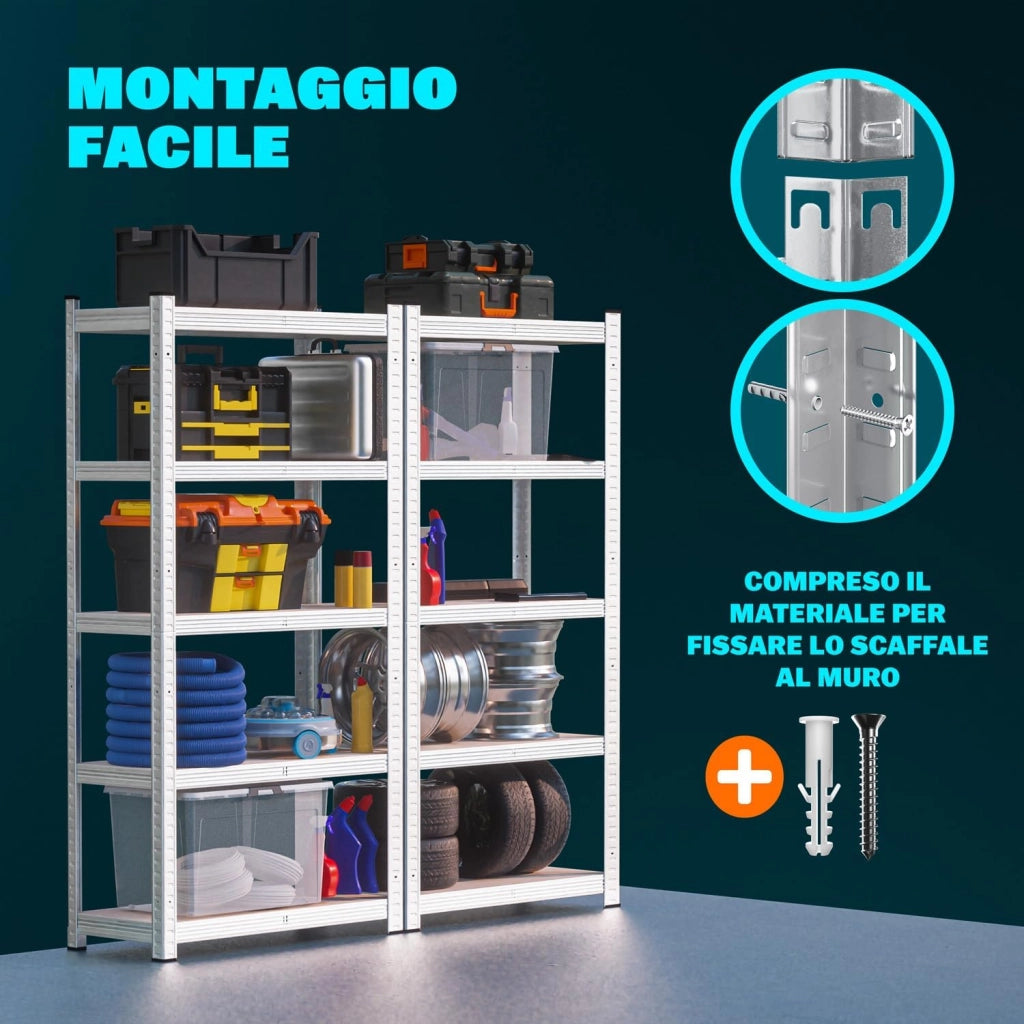 ® Scaffale ad Alta Portata XL 180x90x60cm Carico Max. 875kg 5 Pannelli MDF Scaffalatura Metallo Officina Cantina