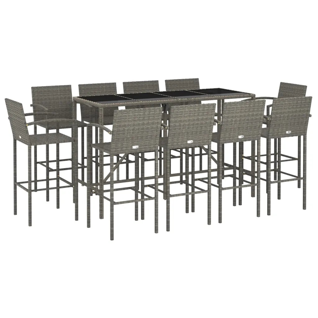 Set da Bar da Giardino 11 pz Grigio in Polyrattan 3187664