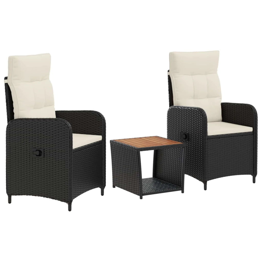 Set Lounge da Giardino 3 pz Nero e Bianco Crema 3422349