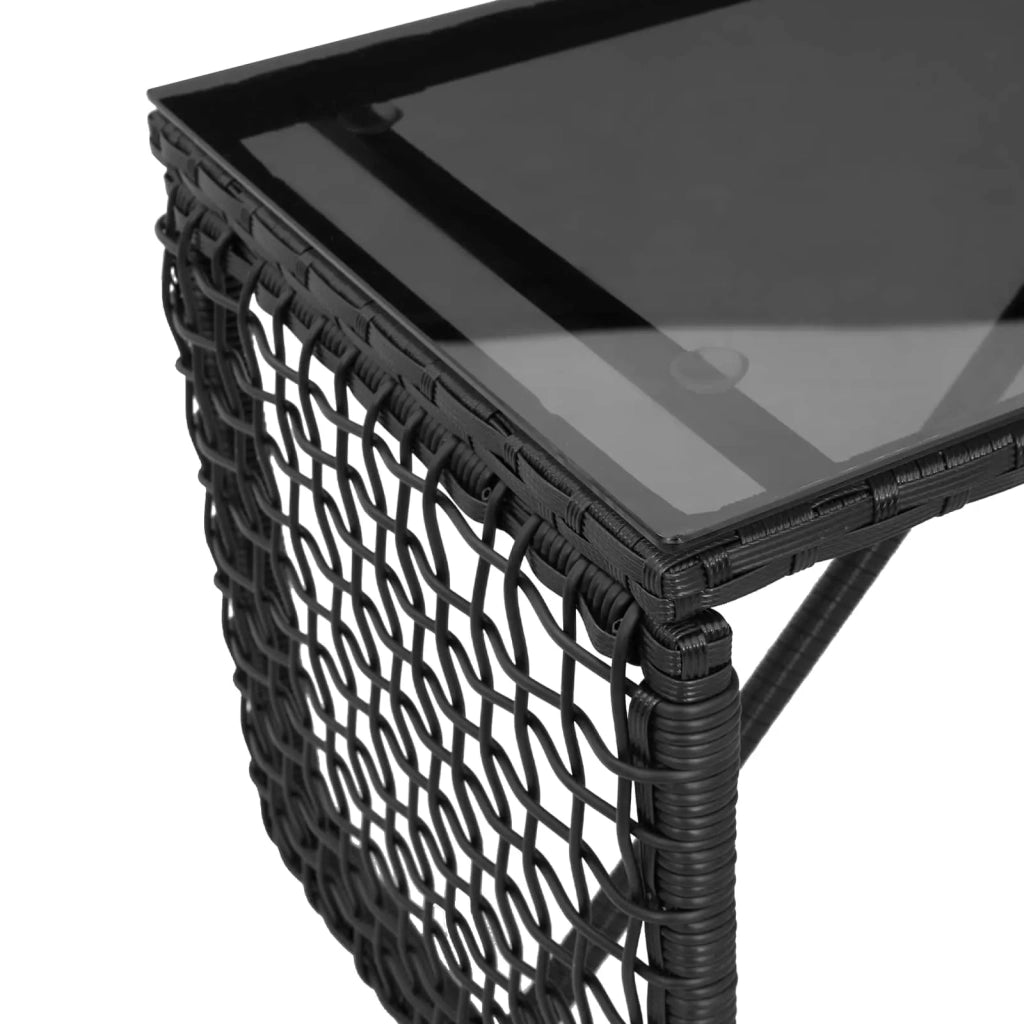 Tavolo da Esterno Nero 80 x 40 x 40 cm Rattan PE e Vetro 42025182
