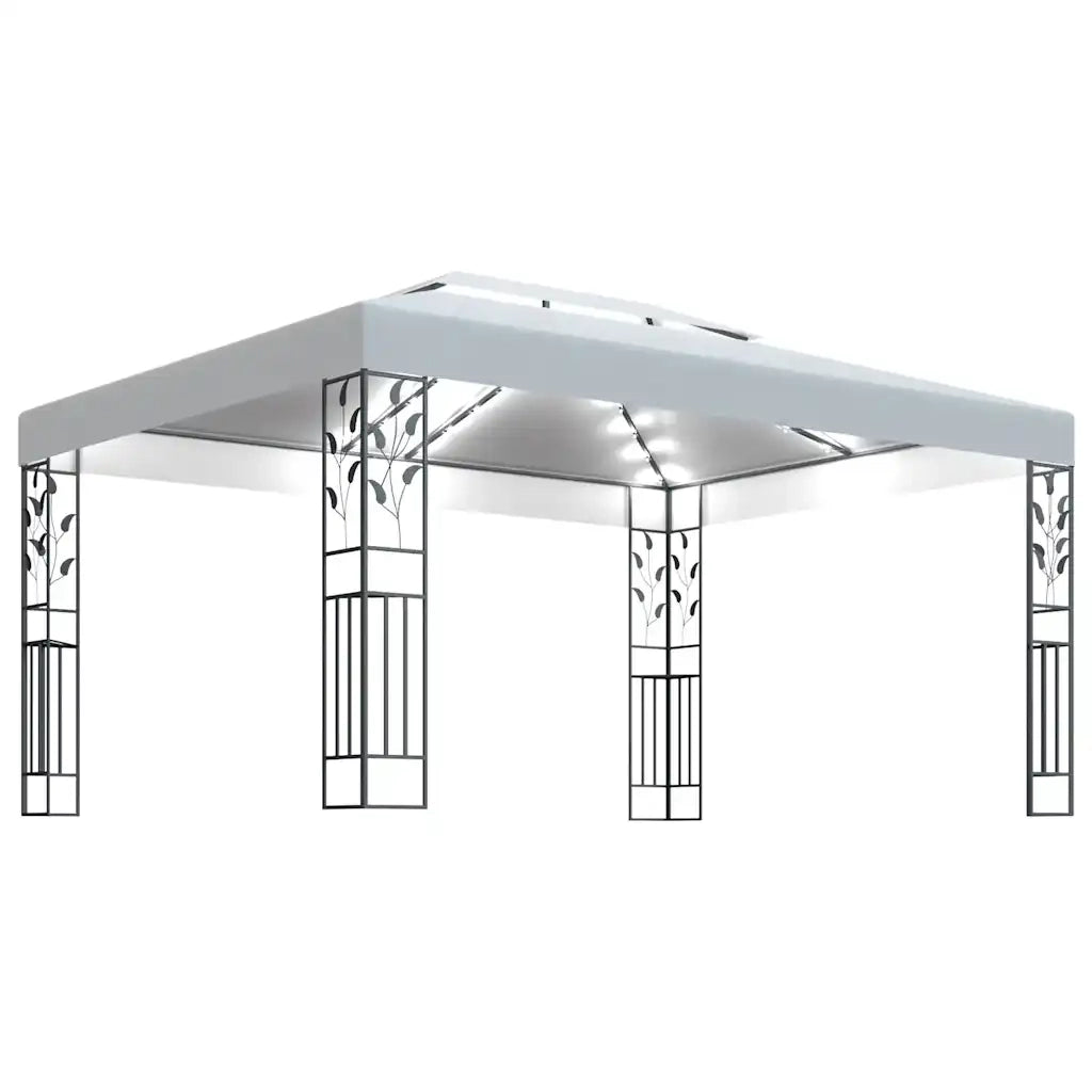 Gazebo con Tetto Doppio e Stringa di Luci LED 3x4 m Bianco 3070298