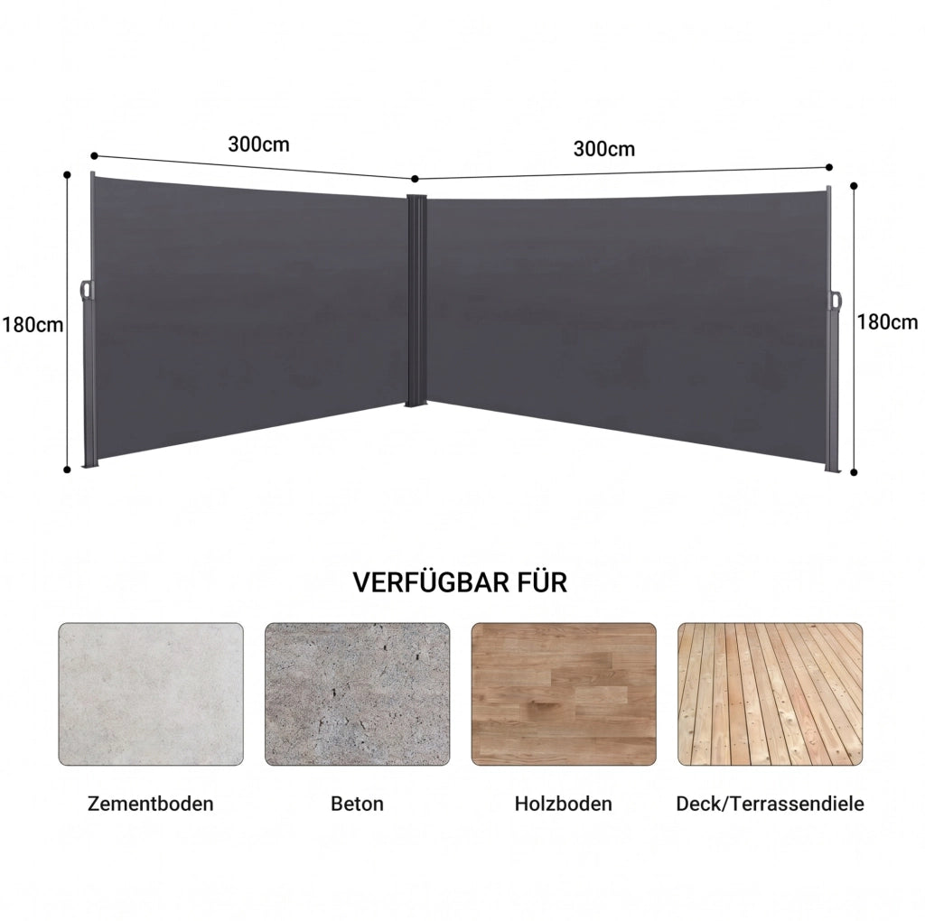 Tenda da sole laterale retraibile per balcone e terrazzo; impermeabile; grigio scuro