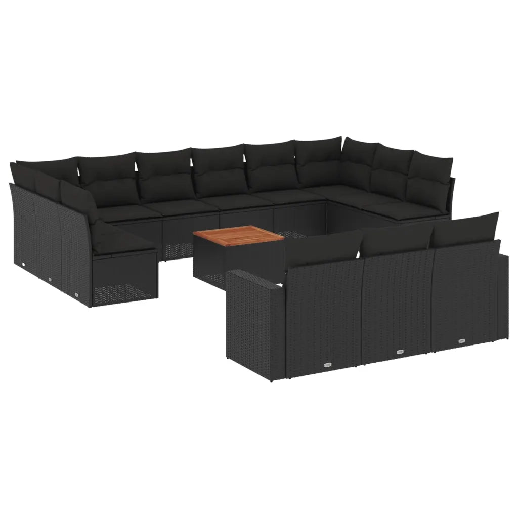Set Divani da Giardino 14pz con Cuscini in Polyrattan Nero 3224361