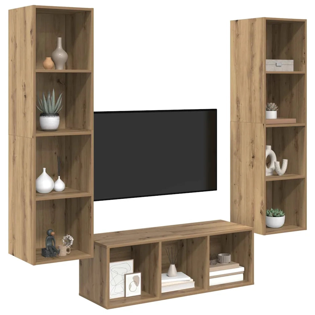 Set mobile TV 3 pz Rovere artigianale Legno ingegnerizzato 3393341