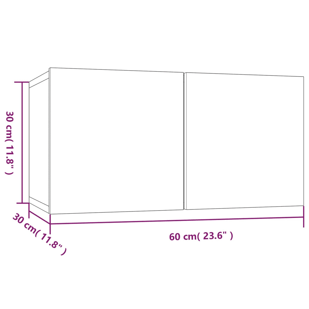 Set di 4 mobili porta TV a parete dal design classico con pratico vano contenitore 60 x 30 x 30 cm realizzati in legno composito grigio 02_0055238